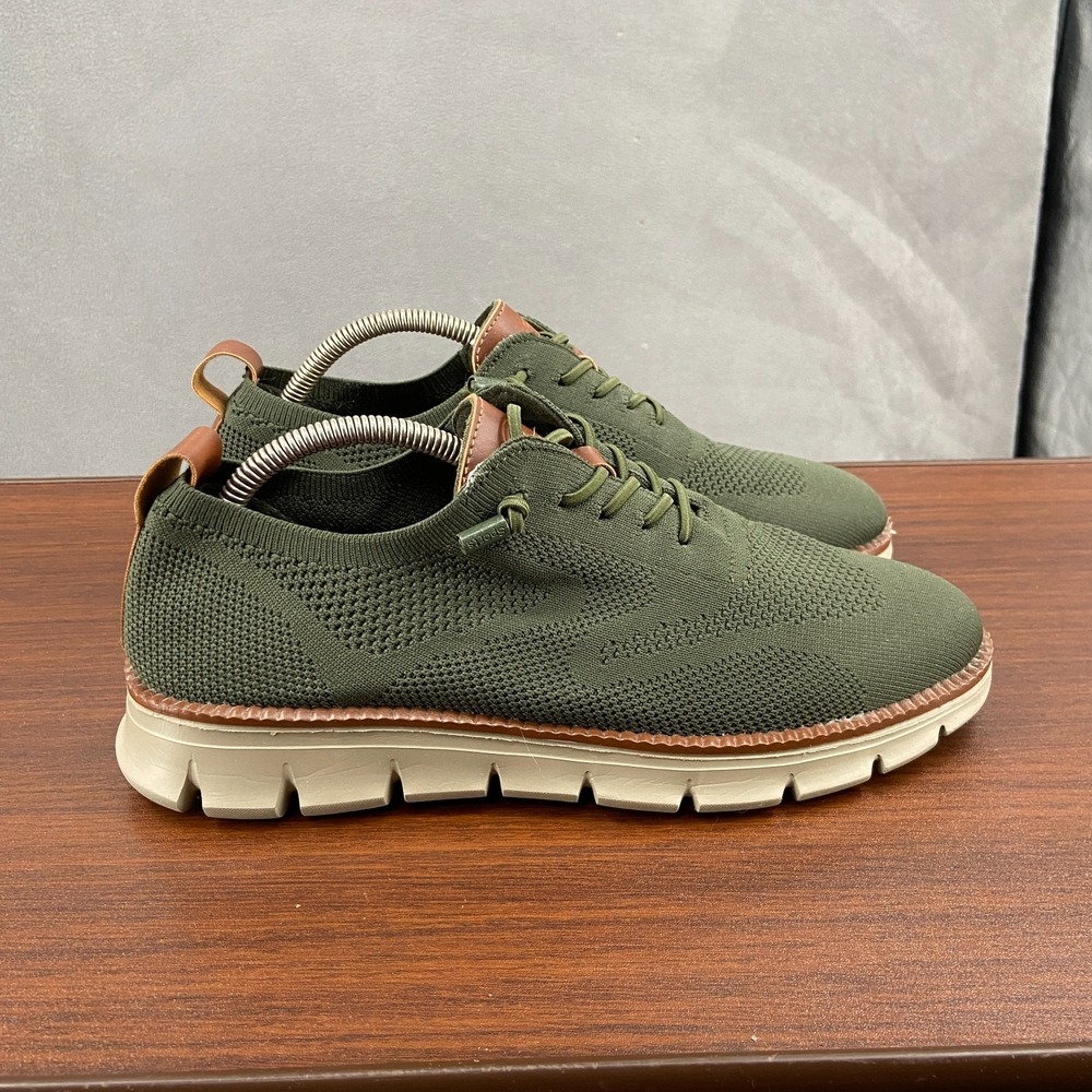 Leisure Shoes Mens EU 43 Casual Shoes Olive Green Knit Round Toe Lace Up Oxford